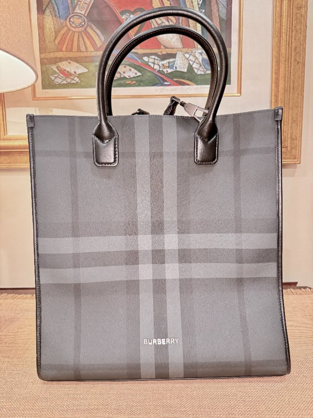 Burberry Slim Vertical Denny Tote in Charcoal Check